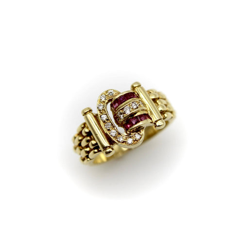 Bague 48 Bague boucle vintage en or 18K, diamants et rubis 58 Facettes A2009Q