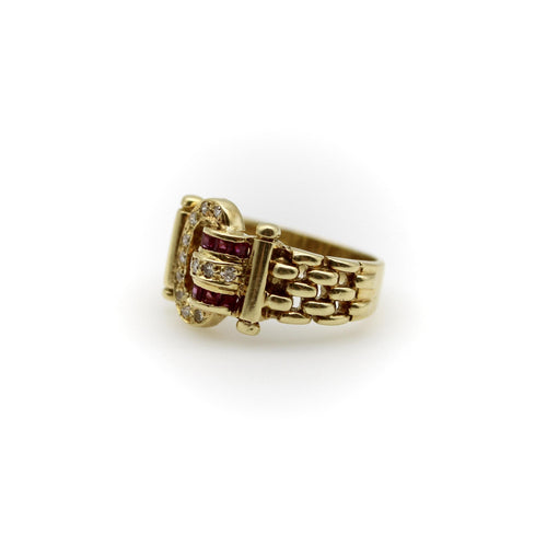 Bague 48 Bague boucle vintage en or 18K, diamants et rubis 58 Facettes A2009Q