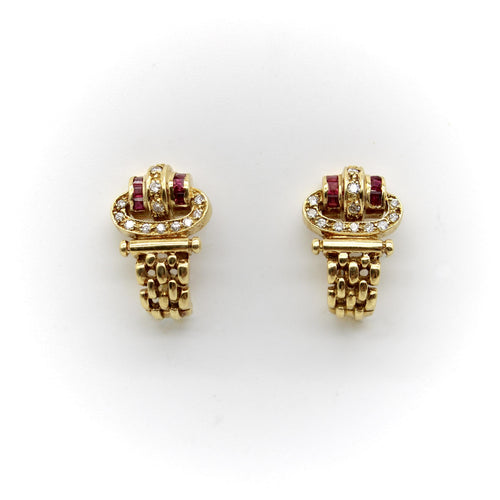 Boucles d'oreilles Boucles d'oreilles vintage en or 18K, diamants et rubis 58 Facettes A2009R