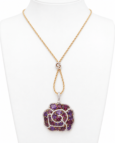 Collier Collier pendentif fleur en or rose, pierres fines et diamants 58 Facettes 33361