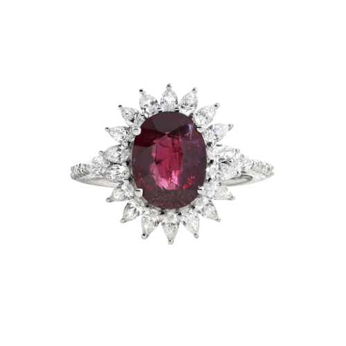 Bague en or blanc, rubis et diamants
