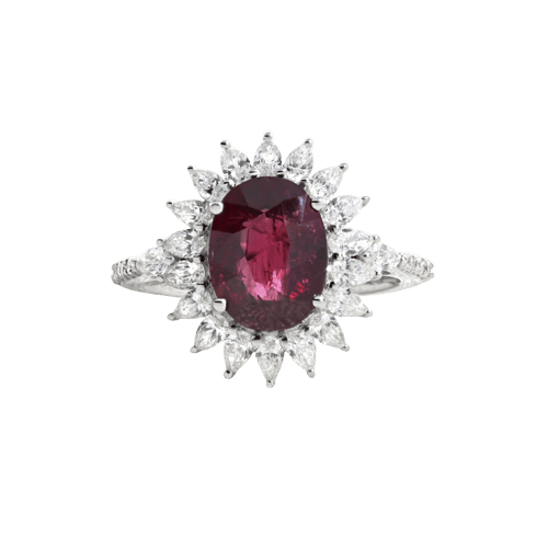 Bague 54 Bague en or blanc avec rubis non chauffé et diamants 58 Facettes 61200056