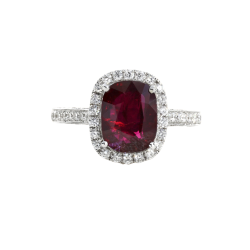 Bague en or blanc, rubis et diamants