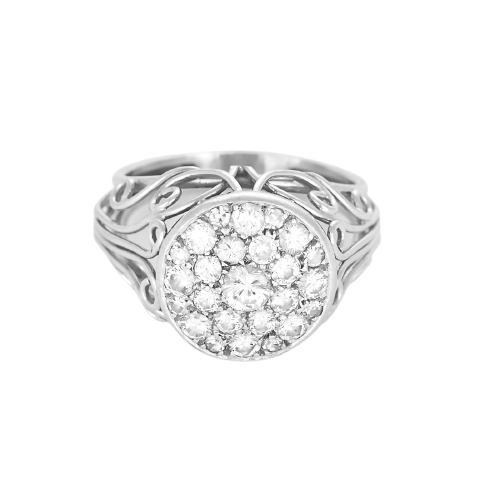 Bague dôme en or blanc et diamants
