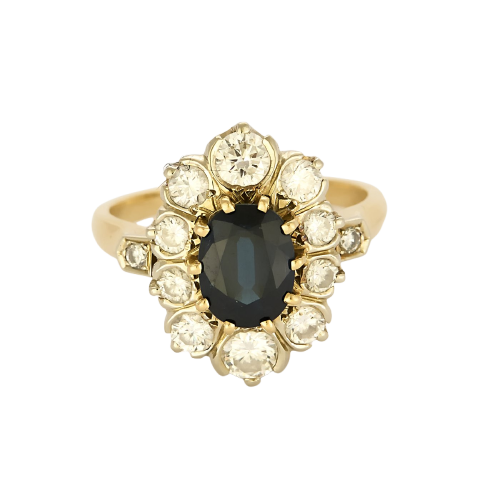 Bague marguerite en or jaune et or gris, saphir et diamants