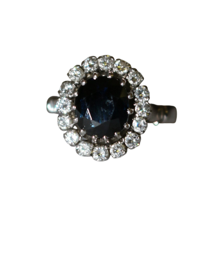 Bague marguerite en or blanc, saphir et diamants