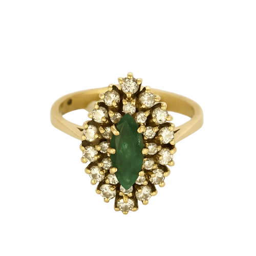Bague 55 Bague navette en or jaune, émeraude et diamants 58 Facettes B260165