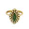 Bague navette en or jaune, émeraude et diamants