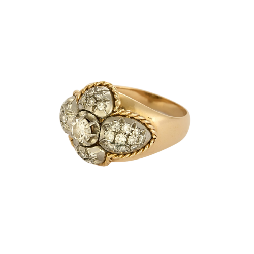 Bague Dôme en platine, or jaune et diamants
