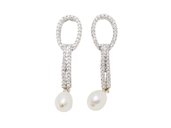 Boucles d'oreilles Boucles d'oreilles pendantes en or blanc, diamants et perles de culture 58 Facettes 33102