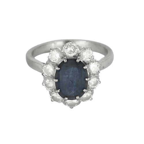 Bague 49 Bague marguerite en or gris, saphir et diamants 58 Facettes B260338