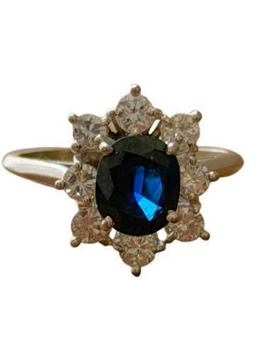 Marguerite - Bague en or blanc, saphir et diamants