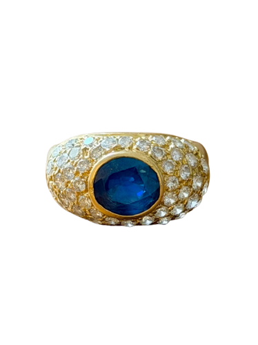 Bague jonc en or jaune, saphir et diamants