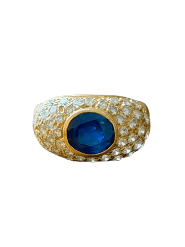 Bague jonc en or jaune, saphir et diamants