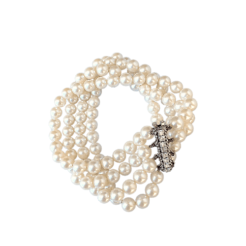 Années 1960 - Bracelet en or gris, perles de culture et diamants