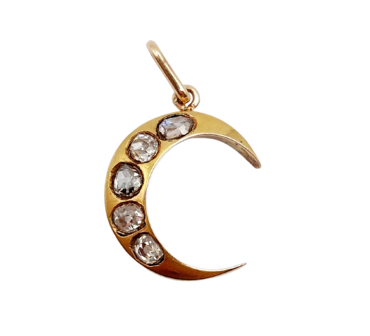 Pendentif croissant de lune en or 18K et diamants