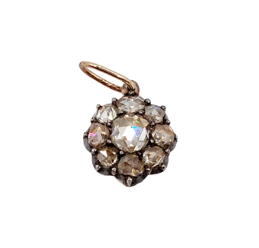 Pendentif marguerite victorien en or 18K, argent et diamants