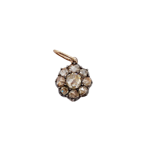 Pendentif marguerite victorien en or 18K, argent et diamants