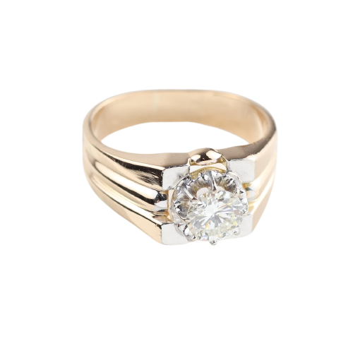 Bague solitaire homme en or rose et blanc 18K et diamant 0,89 ct