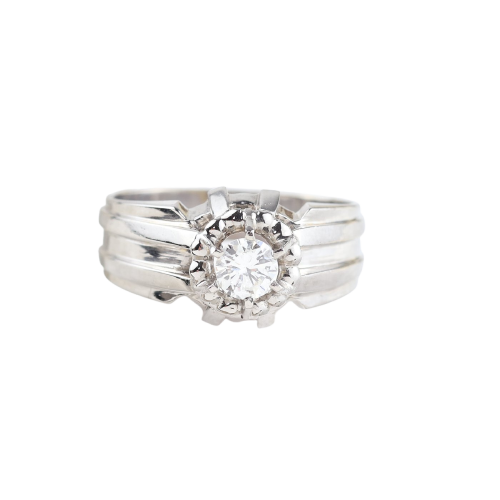 Bague homme en or blanc 18K et diamant 0,60 ct