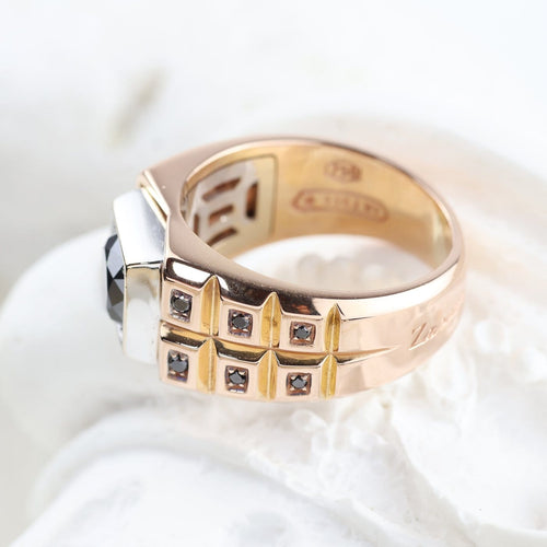 Bague 54 Zancan - Bague en or rose et blanc avec diamants noirs 58 Facettes D-66595