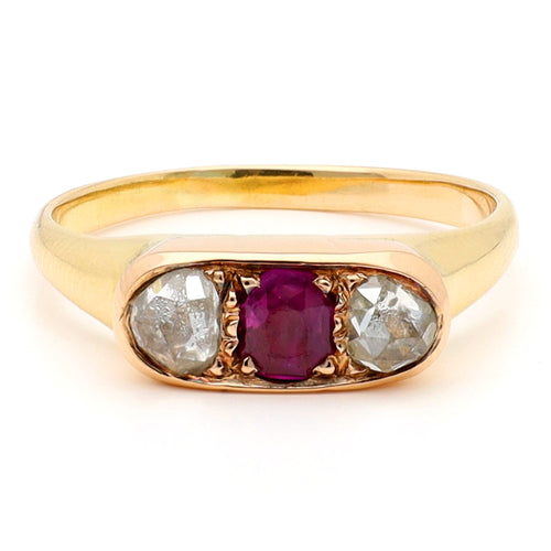 Bague 54 Bague trilogie en or jaune 14 ct avec rubis et diamants 58 Facettes B632343AE18441DD9DF99C5AE1016A32