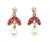 Puces d'oreilles vintage en or 18K, diamants, rubis et perles