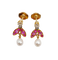 Puces d'oreilles vintage en or 18K, diamants, rubis et perles
