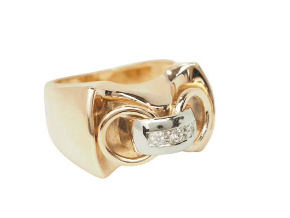 Bague 53.5 Bague Tank en or jaune et blanc et diamants 58 Facettes 33465