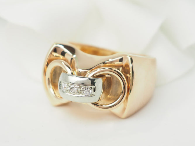 Bague 53.5 Bague Tank en or jaune et blanc et diamants 58 Facettes 33465