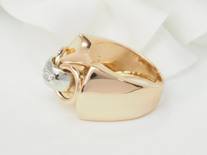 Bague 53.5 Bague Tank en or jaune et blanc et diamants 58 Facettes 33465