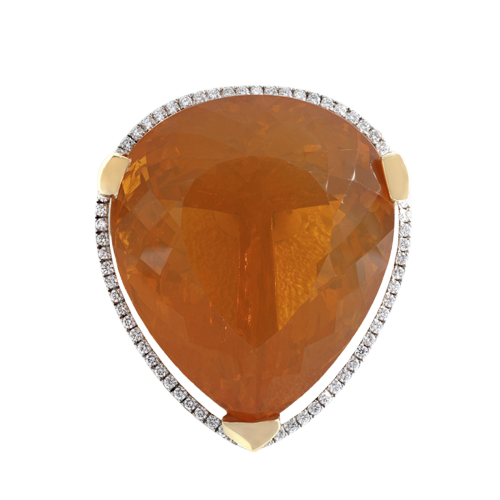 Broche en or jaune, opale de feu et diamants