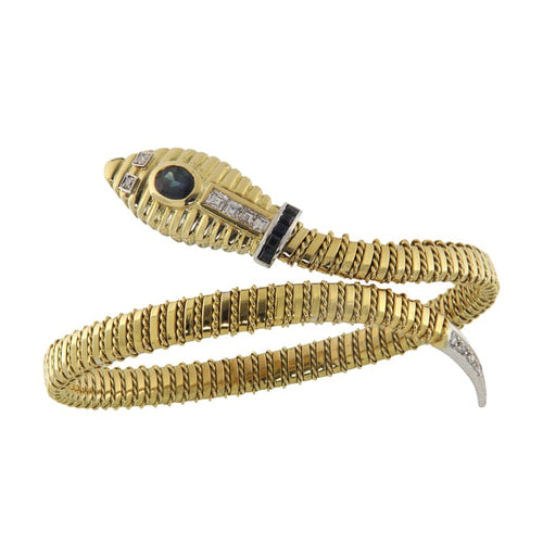 Bracelet Bracelet serpent semi-rigide en or jaune et blanc, diamants et saphirs 58 Facettes G3964