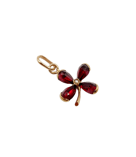 Pendentif Pendentif trèfle antique en or 18k, grenats et perle 58 Facettes A07318
