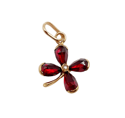 Pendentif Pendentif trèfle antique en or 18k, grenats et perle 58 Facettes A07318