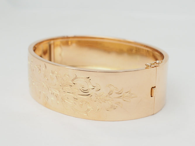Bracelet Bracelet ancien - Jonc floral en or rose 58 Facettes 33493