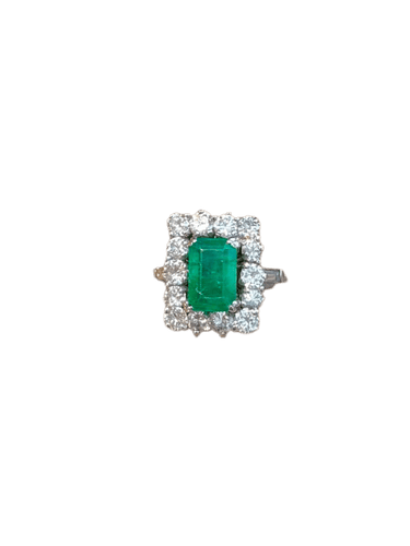 Pompadour - Bague en or blanc, émeraude et diamants