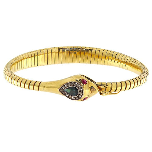Bracelet Bracelet serpent semi-rigide en or jaune et blanc, saphir et diamants 58 Facettes G3965