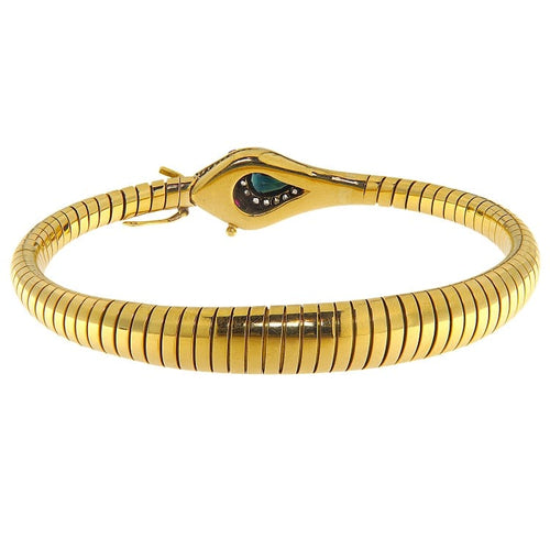 Bracelet Bracelet serpent semi-rigide en or jaune et blanc, saphir et diamants 58 Facettes G3965