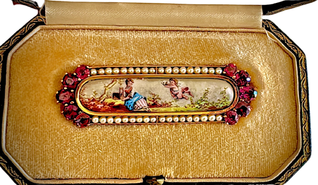 Louis XVI - Broche en or 19,2 carats, perles et rubellites