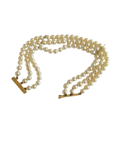 Bracelet 3 rangs en or jaune et perles de culture