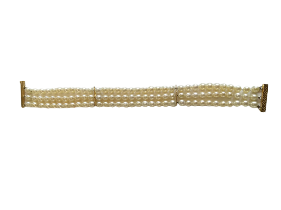 Bracelet 3 rangs en or jaune et perles de culture