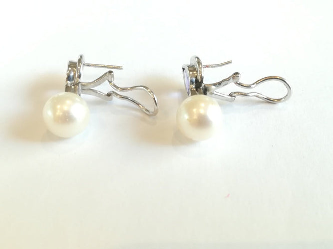 Boucles d'oreilles Demi-parure - Collier et boucles d’oreilles en or blanc et platine, perles, tanzanites, diamants 58 Facettes PAR  002