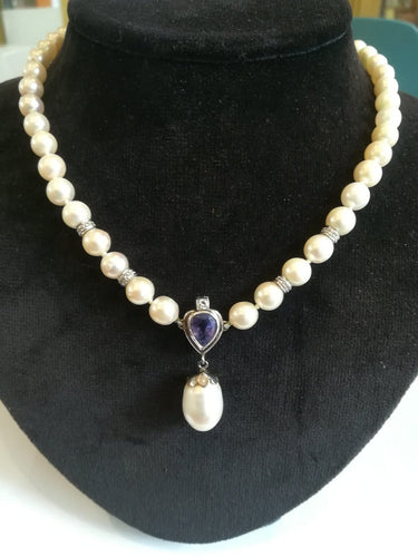 Boucles d'oreilles Demi-parure - Collier et boucles d’oreilles en or blanc et platine, perles, tanzanites, diamants 58 Facettes PAR  002