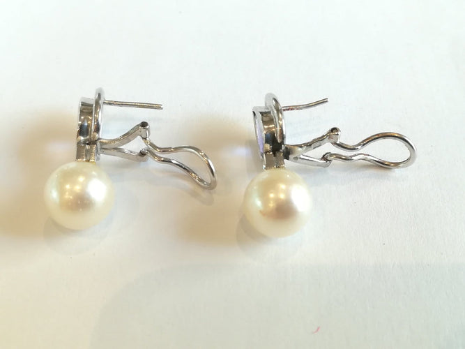 Boucles d'oreilles Demi-parure - Collier et boucles d’oreilles en or blanc et platine, perles, tanzanites, diamants 58 Facettes PAR  002