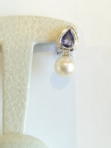 Boucles d'oreilles Demi-parure - Collier et boucles d’oreilles en or blanc et platine, perles, tanzanites, diamants 58 Facettes PAR  002