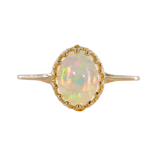Bague en or jaune 14 ct avec opale blanche naturelle