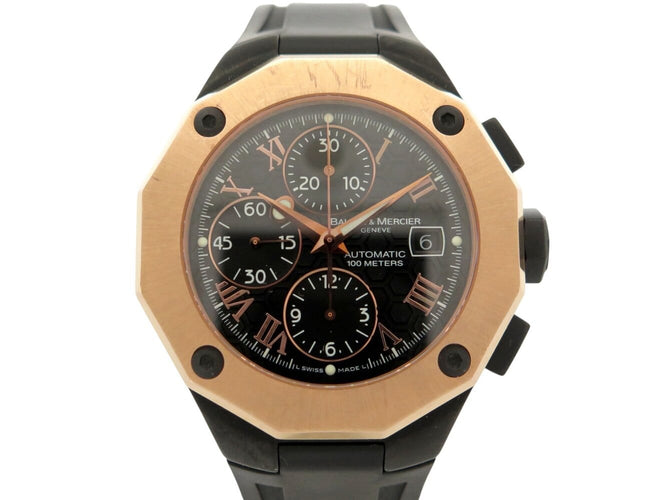 Montre Baume et Mercier Riviera - Montre chronographe en acier et or rose 58 Facettes 275444
