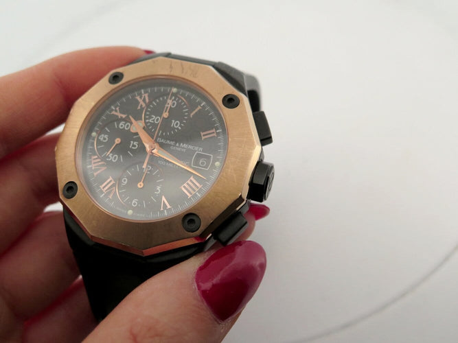 Montre Baume et Mercier Riviera - Montre chronographe en acier et or rose 58 Facettes 275444