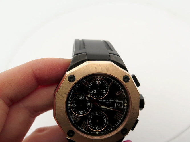 Montre Baume et Mercier Riviera - Montre chronographe en acier et or rose 58 Facettes 275444